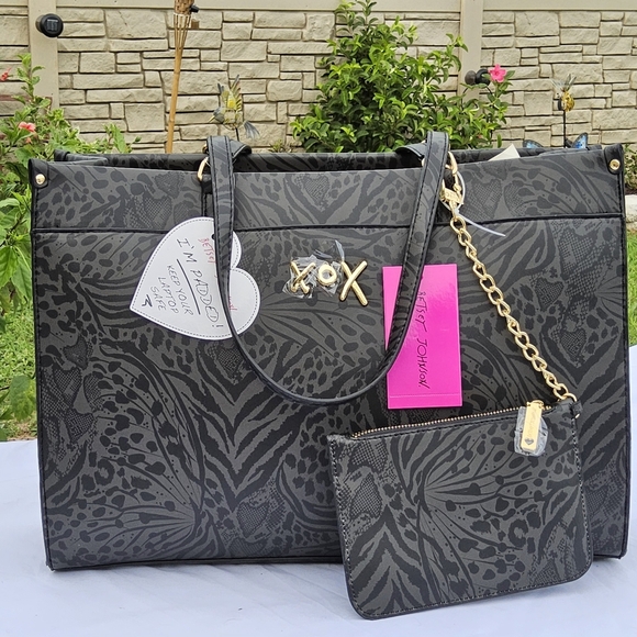 Betsey Johnson Black and Gray Tote Bag with Gold Accents - Picture 6 of 7